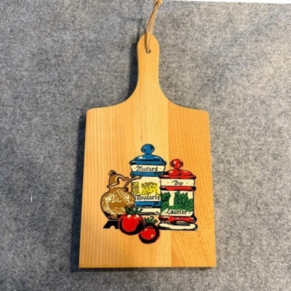 Retro Nevco Cutting Board Small Tan Excellent Vintage Yugoslavia Spice Graphic